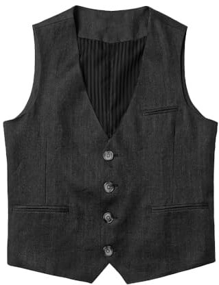 Tuikayoo Herren Leinenweste Sommer Strand Casual Business Anzug Westen slim fit formale Waistcoat