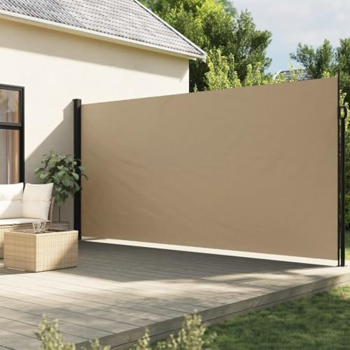 IKAYAA Toldo Lateral Retráctil, Pantalla Enrollable Mampara de Privacidad, Protector Solar a Prueba de Viento, para Balcón, Jardin, 220 x 500 cm Beige
