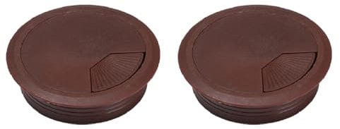 60mm Desk Grommet, 2 Pack Plastic Round Computer Wire Hole Cover, Worktop Cable Tidy Hole for Office Computer Desk Wires (Dark Brown)