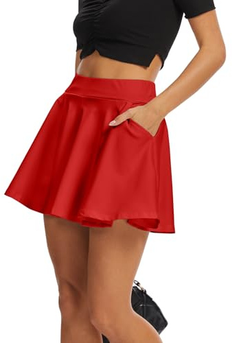 DGSHIRLDJO Falda para Mujer con pantalón Cintura Alta Elástica Patinadora Faldas Cortas Básicas Bolsillos Versátil Minifalda Falda de Tenis XS-XXL (FR/ES, Letras, M, Regular, Regular, Rojo)