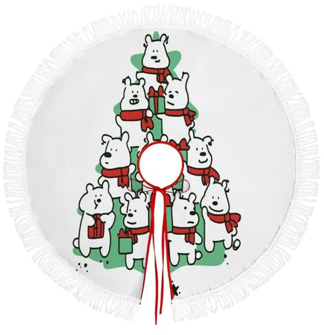 Albero di Natale Grembiule, 90cm Gonna Albero Base Simpatico Orso Polare Gonna Grembiule Tappeto Grembiule Decorazione Ornamento per le vacanze Festa a casa, Bianco