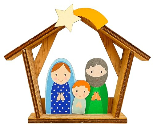 Gesar Mini-Krippe aus Holz, sortiert, 12 cm x 13 cm, kleine Krippe, Set für Weihnachtskrippe, Kunsthandwerk