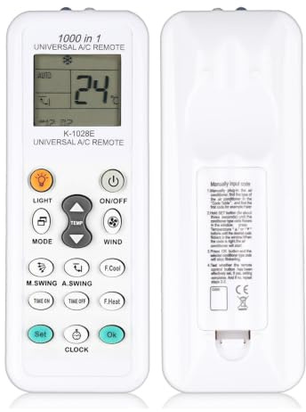 zstg Télécommande Universelle K-1028E pour Climatiseur | 1000 en 1 avec Écran LCD et Fonction Lumière, Compatible avec LG, Samsung, Daikin, Fujitsu, Mitsubishi et Plus de 1000 Marque