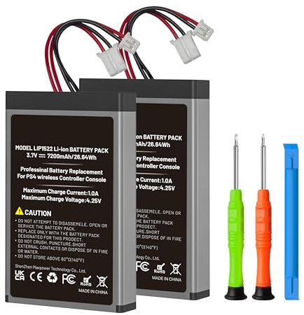 2er-Pack Akku für PS4-Controller, 7200 mAh Ersatzakku mit hoher Kapazität für Sony PS4/PS4 Pro/PS4 Slim Playstation 4 Dualshock 4 Controller CUH-ZCT1E CUH-ZCT1H CUH-ZCT1U CUH-ZCT2 CUH-ZCT2U
