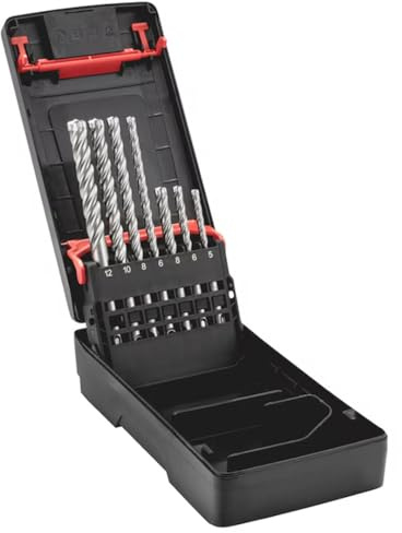 Würth Hammerbohrer Satz Plus Quadro-L 7-teilig 0648070007 SDS plus geeignet 5mm, 6mm, 8mm, 10mm, 12mm Hammerbohrer in praktische Kassette für Beton, Stein, Armierungsstahl