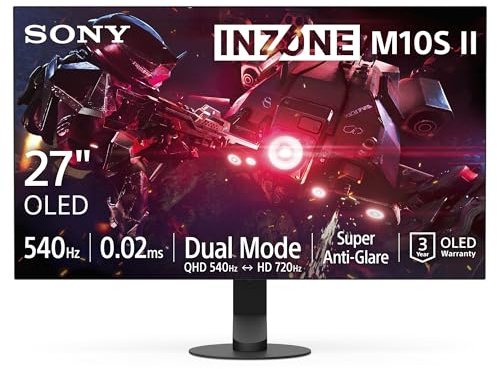 Sony INZONE M10S II Monitor Gaming OLED QHD da 27: 1440p, 540 Hz, 0,02 ms GtG, DCI-P3 99,5%, G-Sync, VRR, sviluppato con Fnatic, 1500 nit, DisplayPort 2.1-2 x HDMI 2.1 - PC, PlayStation 5