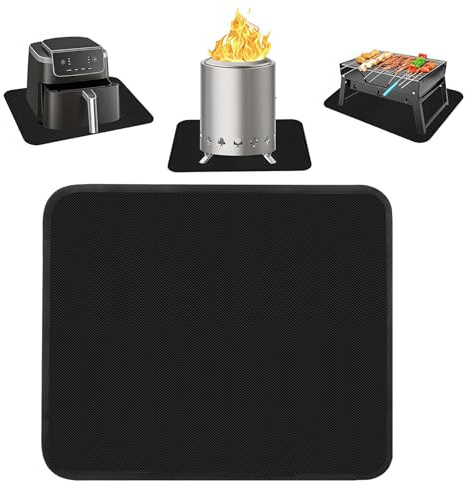 Fireproof Mat Under BBQ Mat, Heat Resistant Mat to Protect Prep Grill Table | HeatProof and Waterproof Mat Deck Protector for Portable Charcoal Gas Grills Pizza Oven (Black,16 x 24inch)