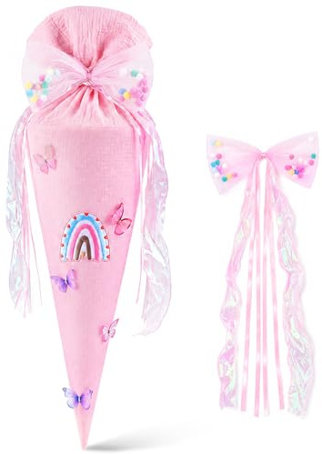 iZoeL Einschulung Schultüte Mädchen Geschwister Zuckertüte Geschenk Rosa | Super große Schultüte mit Schleife, Schultüte Füllung Mädchen, Geschenktüte Zuckertüte Schultüten für Schüler Studenten