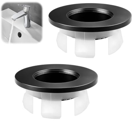 2 pièces Couvercle de Trop-Plein pour Lavabo, pour Salle de Bain, Cuisine | Anneaux de trop-Plein Noir Mat en Cuivre, Bouchon Trop Plein Lavabo, Couvercle de Trop-Plein de Trou d'Évier Rond