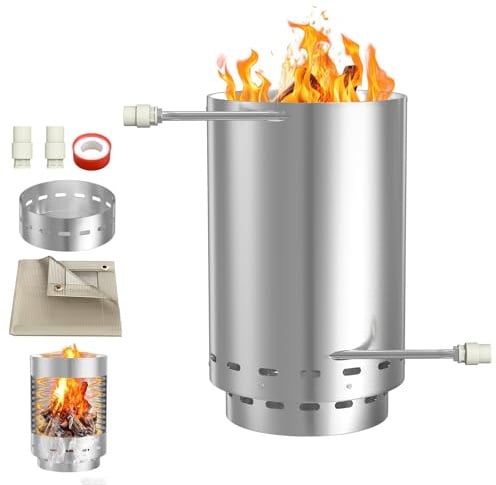 LZQ Poolheizung Edelstahl Feuertonne, Holz Poolofen mit Heizspirale 32/38 mm Anschluss Outdoor Schwimmbad Wassererwärmer Holzbeheizt – inkl. Feuerfeste Matte & Restasche Auffangwanne, 1 Stück