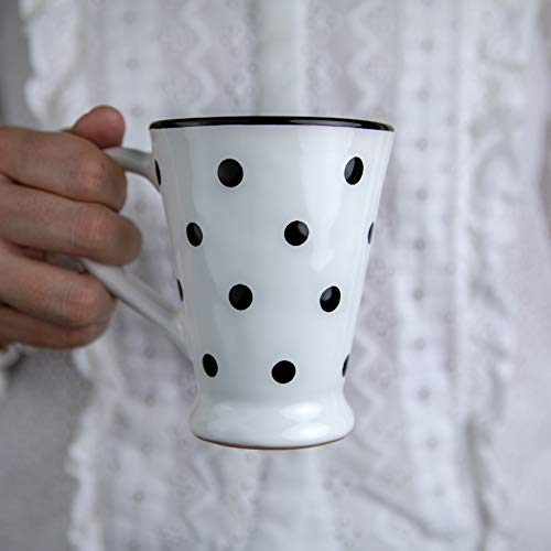 City to Cottage® White and Black | Polka Dot Spotty | Designer Handmade Hand Painted | Unique Ceramic | Coffee Tea Latte Mugs Cups with Large Handle | Gift