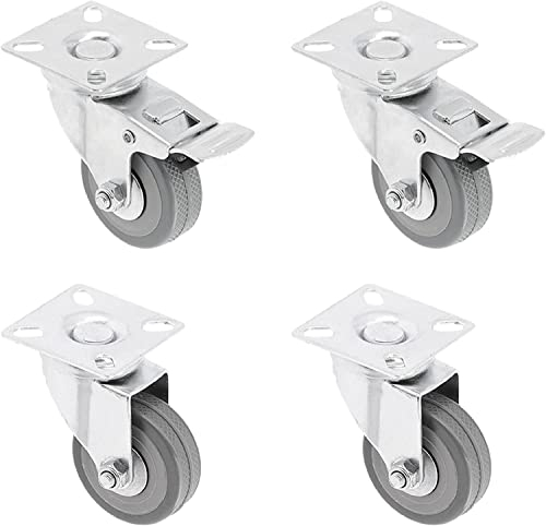 GTV Möbelrollen Set Ø50mm, 4 Stück GREYROLL – 2 mit Bremse & 2 ohne Bremse, graue Stahl-Gummi-Rollen, belastbar bis 40 kg, ideal für Schränke, Tische, Möbel