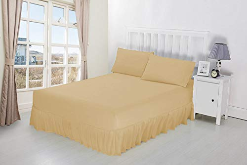 Luxury Percale Frilled Valance Fitted Sheets 14 Colours in Single, Double, King, Super King (King, Beige)