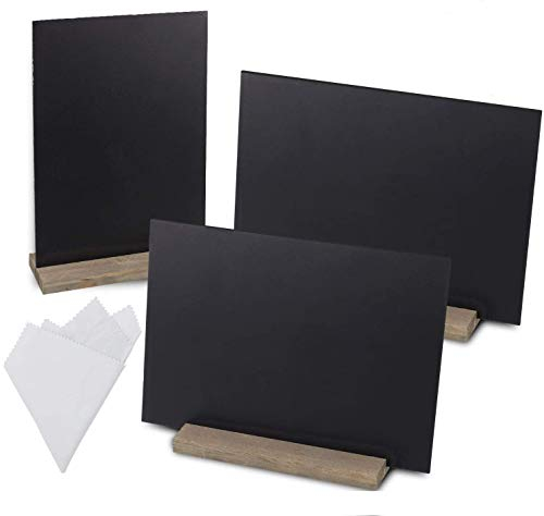 Whaline 3Stk Kleine Tafel Set Mini Tafel mit Ständer, Holz Memotafel Löschbare Kreidetafeln Klein Dekotafel zum Beschriften für Geburtstag Vintage Hochzeit Hause Tischdekoration, 15 x 23cm