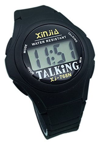 VISIONU Sprechende Armbanduhr, digital, Schwarz, mit Alarm, Anzeige der Uhrzeit auf Französisch, für Blinde und Menschen mit Sehbehinderung, FR-768TF, Riemen