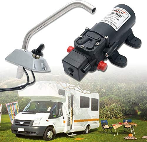Sunwan 12V RV Water Pump High Pressure Micro Self-Priming Diaphragm Galley Electric Pump & 360°Spin FAUCET/TAP for Boat/Caravan Motorhome