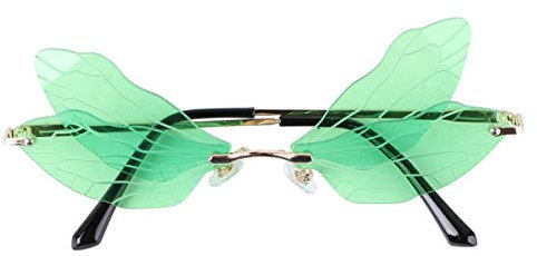 Amosfun Vintage Randlose Sonnenbrille 2020 Mode Lustige Unregelmäßige Libelle Flügel Brille Foto Requisiten für Hochzeit Geburtstag Halloween Party Geschenk Geschenk Hellgrün