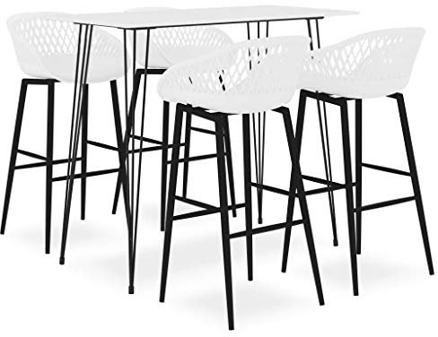 vidaXL Bar Set 5-TLG. Bartisch Stehtisch Tresentisch Bistrotisch Bartresen Küchenbar Küchentisch Bistrohocker Barstuhl Barhocker Weiß
