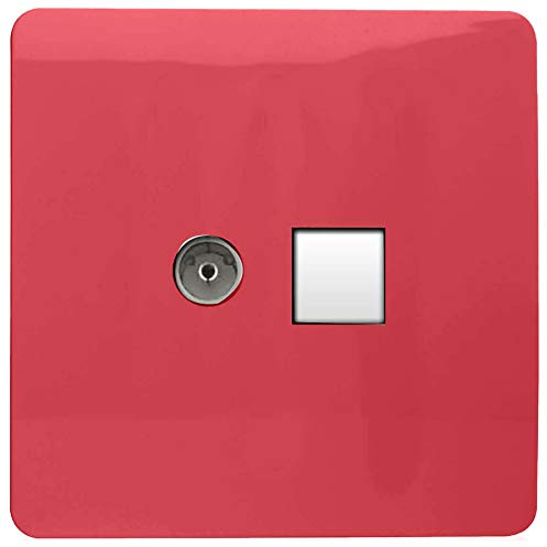 Trendi Switch Art PCSB PC Prise TV coaxiale et RJ45 Cat 5e Ethernet, Fraise
