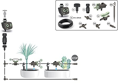 G.F. SRL KIT 20 DUE.5 RECO in PLASTICA RICICLATA, Nero, per irrigazione goccia a goccia, 20 m, con programmatore, Made in Italy