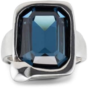 Ring UNOde50 aus versilberter Metalllegierung mit optischer Mittelbox und facettiertem Kristall