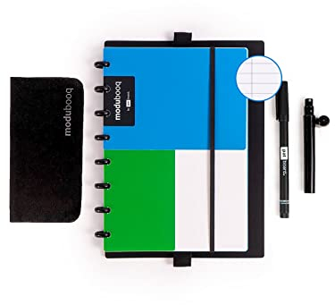 Modubooq notes, block - Modular Wiederverwendbar Smart Notizbuch A5-40 linierte, blaue Seiten mit duratech3 Technologie - Notebook mit Discbound System - Abwaschbar und schreibt wie Papier