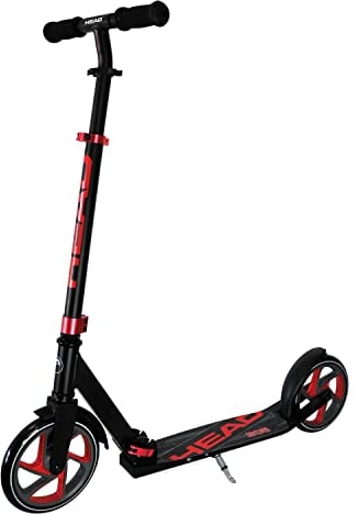 HEAD - Aluminium Scooter inkl. Hinterradbremse I Kickscooter I klappbar I Tretroller I Cityroller I höhenverstellbar I Kinder- & Erwachsenen-Scooter I inkl. Ständer - Schwarz/Rot
