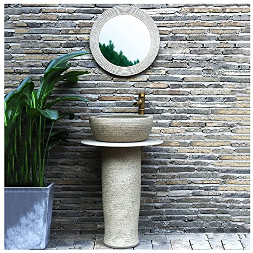EXTLEZSA Waschbecken Waschtisch, Waschtischsäule Standwaschbecken Bad Aufsatzwaschbecken Schmal Creative Für Bar Restaurant Coffee Shop (4 Teiliges Set mit Zubehör,Beige)