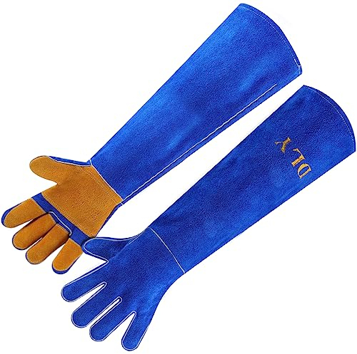 DLY Gants cuir soudure - Gants four/barbecue ignifuges - toilettage anti-morsures (chiens/chats)- Pour barbecue, cuisinière et taille des roses, 60cm(23in)