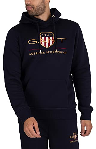 GANT Men's REG Archive Shield Hoodie Evening Blue Standard, Evening Blue, XS