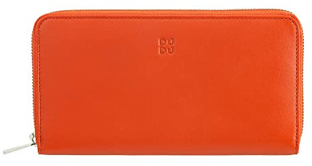 DUDU Große Bunte Damenbrieftasche RFID in echtem Leder mit Rundum - Reißverschluss Orange