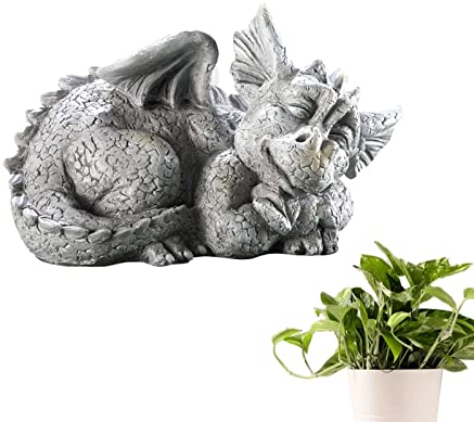 Tuzsocr Drache Garten Harz Statue, Fantasy-Figur Dekoration, Drache Garten, Gartendekoration Drache, Balkon, Vorgarten Ornament (Rechts Drache)