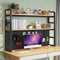 Adjustable Desktop Bookshelf, 2 tier Countertop Bookcase for Computer Desk desk hutch shelf unit office Organizers rack And Accessories Storage Display shelves (BLACK&Light Walnut, 115CM/45.2IN)