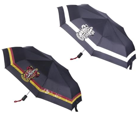 CARTOON Harry Potter Regenschirm faltbar Gryffindor Regenschirm mit automatischem Öffnen Farbwechsel mit Regen, Schwarz , 97 cm