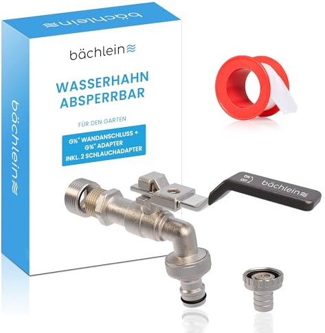 Bächlein Universal Wasserhahn zum Abschließen für den Garten [anthrazit] inkl. 2 Schlauchanschlüssen - Abschließbarer Kugelhahn mit 1/2 Zoll Anschluss und 3/4 Zoll Adapter