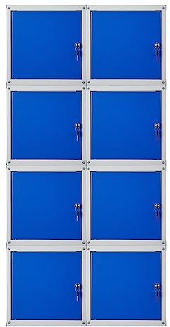 PROREGAL Mega Deal 8X Schließfachwürfel Cubic HxBxT 35x35x35cm Grau/Blau Schließfachschrank Metallspind Wertfachschrank Umkleideschrank 8 Fächer
