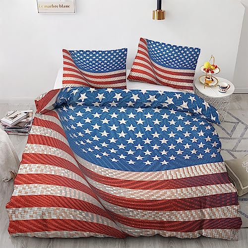 GEDAEUBA Sommer Bettwäsche 140x200 Amerikanische Flagge - Usa Flagge Bettbezug 140x200 2er Set, Wendebettwäsche und Kissenbezug 70x90, Weiche Mikrofaser Bettwäsche-Sets mit Reißverschluss