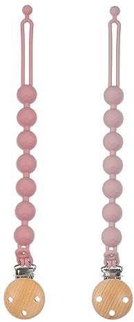 meanus Schnullerkette aus Silikon, 2-in-1 Schnullerhalter und Beißringspielzeug im einteiligen Design, Schnullerband für Babys MäDchen und Junge, BPA frei, 2er-Pack (Power Rose+Dusty Lilac)
