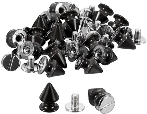 QUARKZMAN 50 Sets Kegel Spike Nieten, 8x12mm Schraubnieten für Lederhandwerk, Kleidung, Schuhe, Gürtel, Taschen (Schwarz)