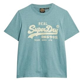 Superdry Damen Vintage T-Shirt mit Logo-Stickerei Blau Gras Meliert 42