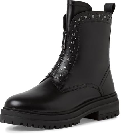 MARCO TOZZI Damen Stiefeletten ohne Absatz aus Leder mit Reißverschluss, Schwarz (Black), 38 EU
