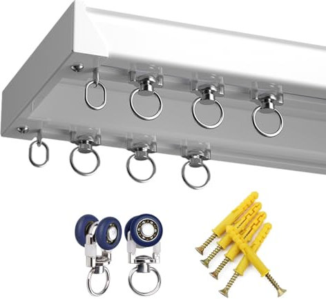 Doppelte Vorhangschiene,Deckenschienensystem Aluminium Vorhangschiene Schwerlast, Schlafzimmer-Vorhangschienen, Schieben-gardinenstangen Für Fenster Duschvorhang Vorhangstange (Color : White, Size :