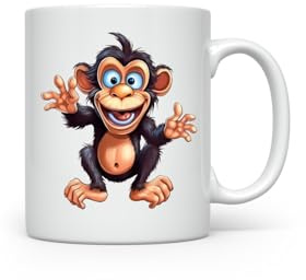 MAXIKIWI - Smooth Durable Ceramic Coffee or Tea Mug for Home or Office - Perfect for Any Occasion - Funny Monkey - 350ml