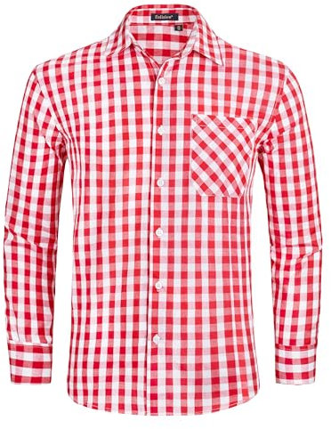 Enlision Chemise à Carreaux Homme Manches Longues Boutonnées Décontractées Chemises Bûcheron Hommes Rouge Blanc avec Poches Coupe Régulière L