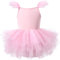 AIEOE Mädchen Ballett Kleider Tutu Turnanzüge Tüll Tanzkleider Kinder Ärmel Rüschen (Schritt Mit Knopf) 4-6 Jahre Rosa B01