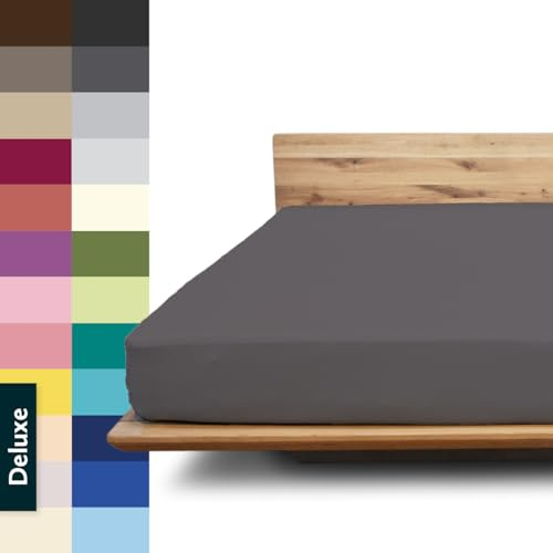 JONA SLEEP® Deluxe Spannbettlaken, Spannbettlaken in Hotelqualität - 240 g/m² - 150 Wäschen Garantie | Made in Austria (Schiefer, 180-200 x 200-220 cm)