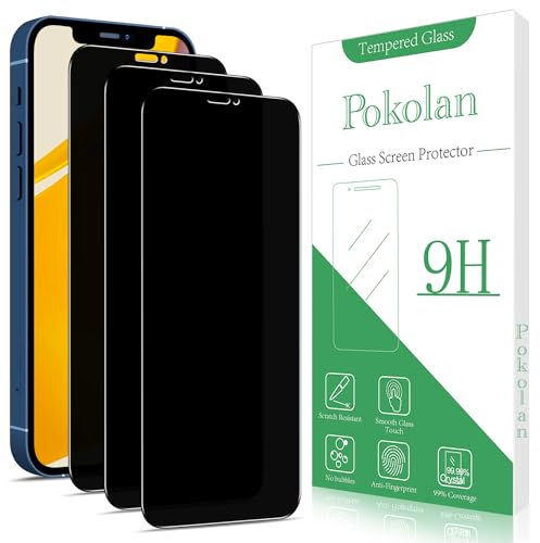 Pokolan Lot de 3 Verre Trempé Anti Espion pour Apple iPhone 12 Mini, Film Protection écran Confidentialité, Anti-Reflet, Anti-Empreinte, Dureté 9H, HD Vitre Protecteur