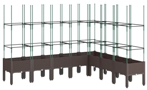 vidaXL Pflanzkübel mit Rankgitter, Blumenkübel mit Rattan-Optik, Blumenkasten für Terrasse Garten, Gartenspalier Pflanzkasten, Braun PP