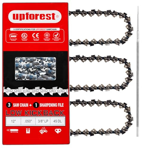 12 Chainsaw Chain 3/8 LP Pitch, 050 Gauge, 45 DL Fits ECHO CS-271T, CS-280, MAKITA EA3200S,RYOBI P548,EGO CSX3000 DEWALT DCCS620B,GREENWORKS, CRAFTSMAN and More- S45 (3 Chains)(91MOPX45)