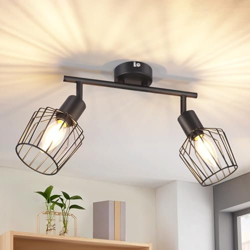 Lichtmaler Deckenspots Schwarz Deckenstrahler 2 Flammig - Deckenleuchte E14 Vintage Deckenlampe Schwenkbar 350° Flurlampen Strahler Badezimmer Küche(ohne Leuchtmittel)